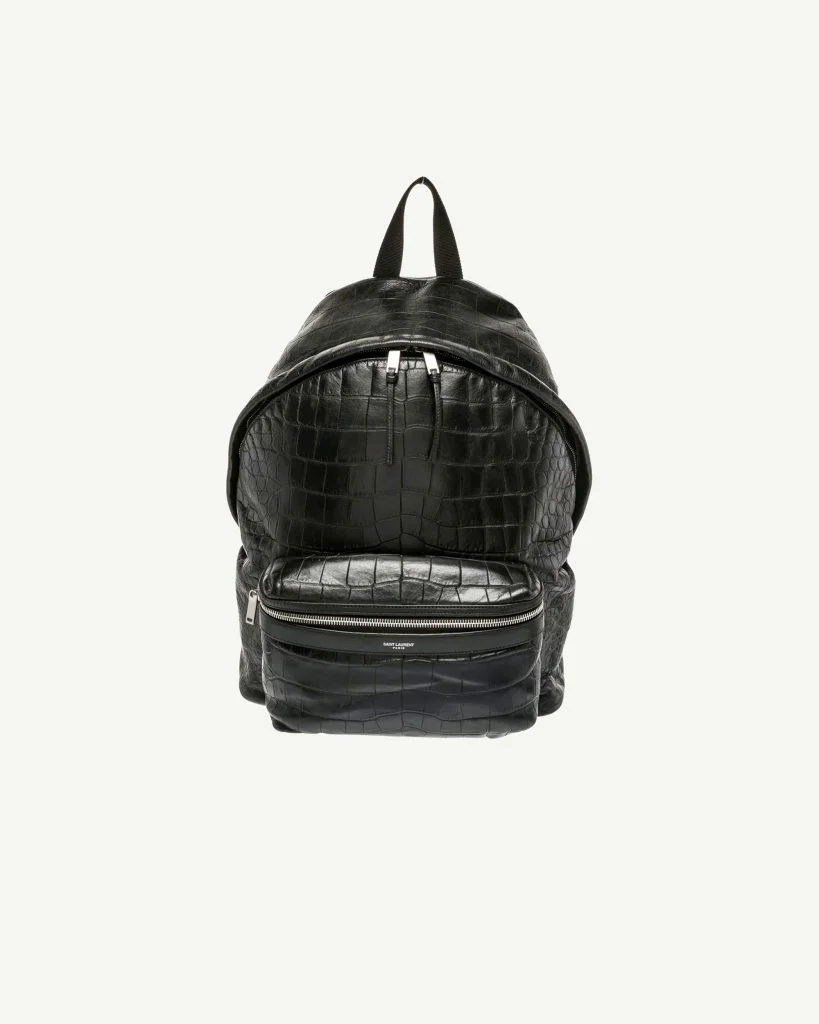 SAINT LAURENT City Croc-Effect Leather Backpack