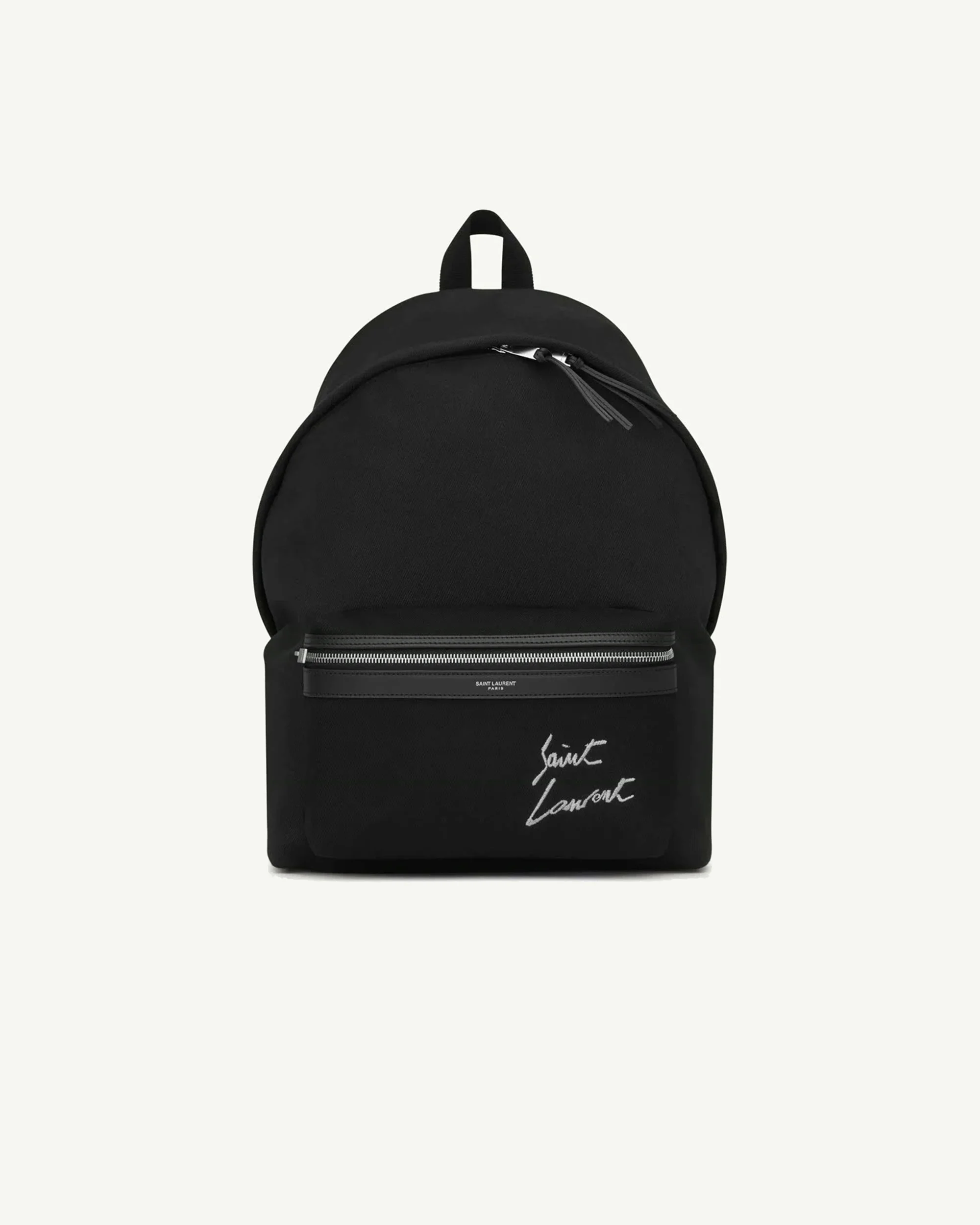 SAINT LAURENT Embroidered City Backpack in Canvas — Black & White