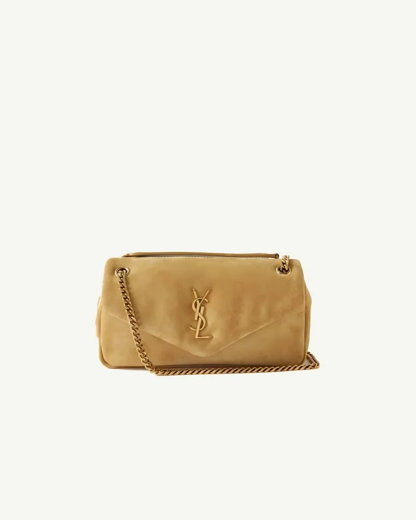 Saint Laurent Calypso Small Shoulder Bag in Pale Tan Suede