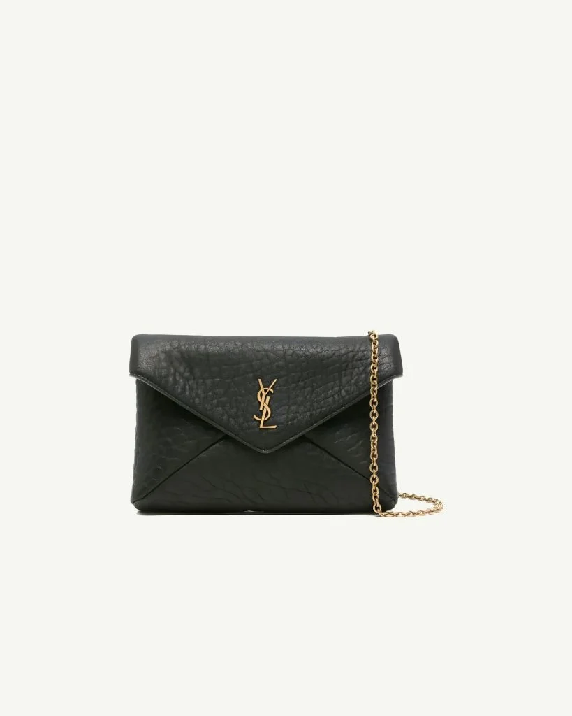 SAINT LAURENT Cassandre Envelope Chain Shoulder Bag — Black