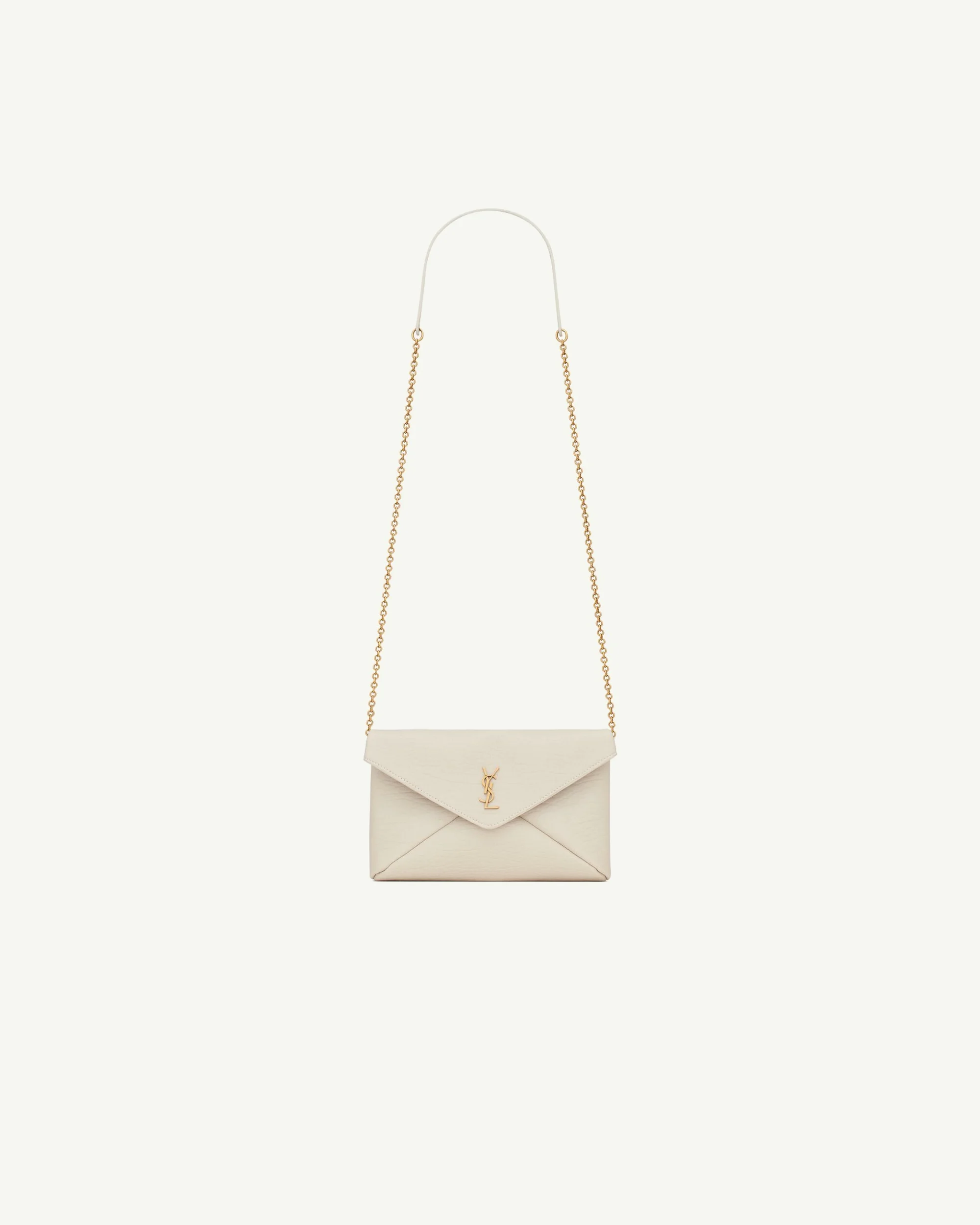 SAINT LAURENT Cassandre Small Chain Clutch in Lambskin — White