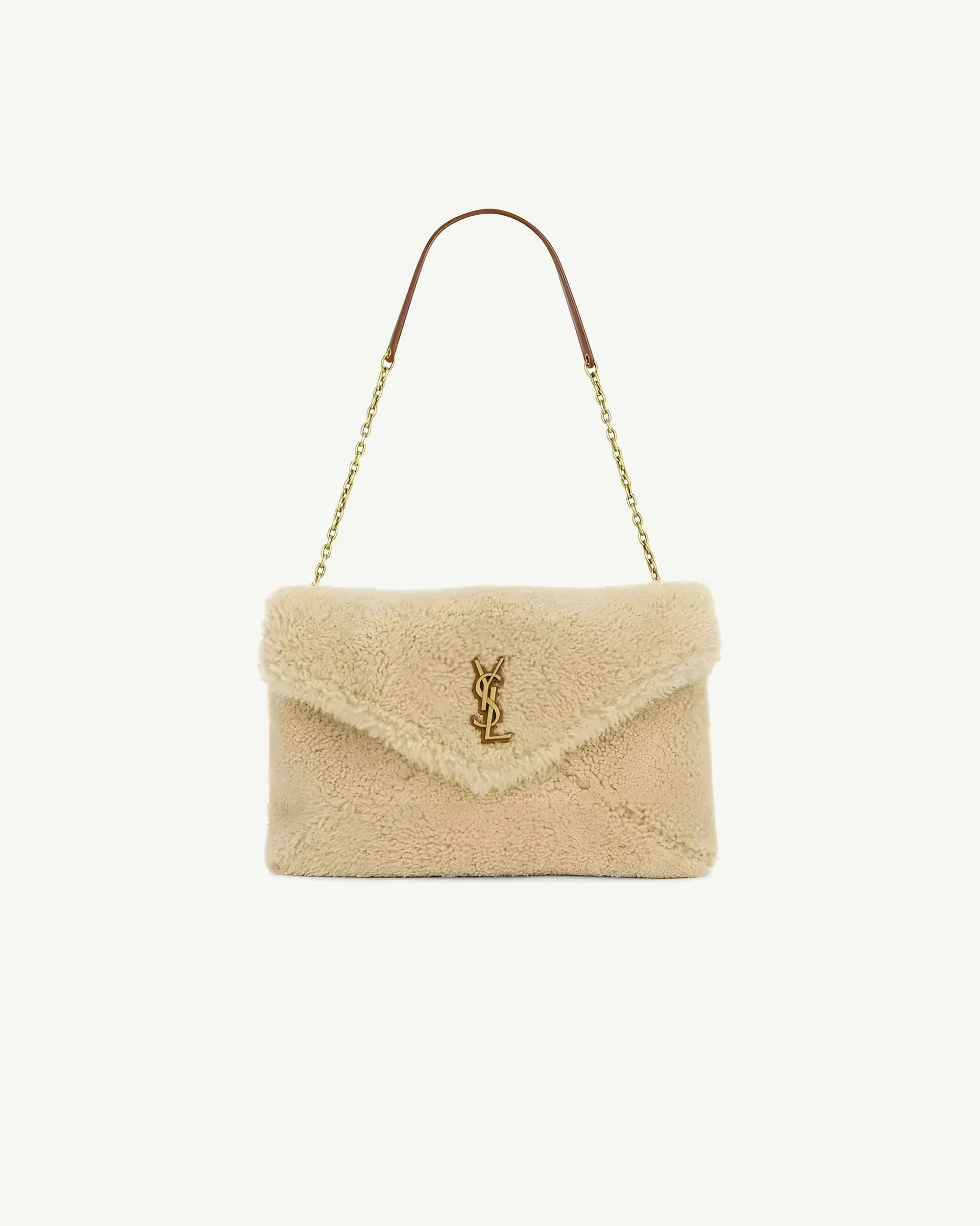 Saint Laurent Envelope Chain Shoulder Bag in Dyed Shearling and Calfskin Leather