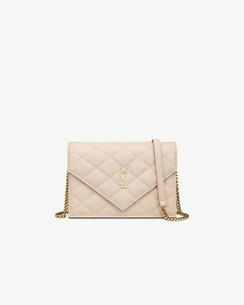 Saint Laurent Envelope Chain Wallet in Light Beige Quilted Leather