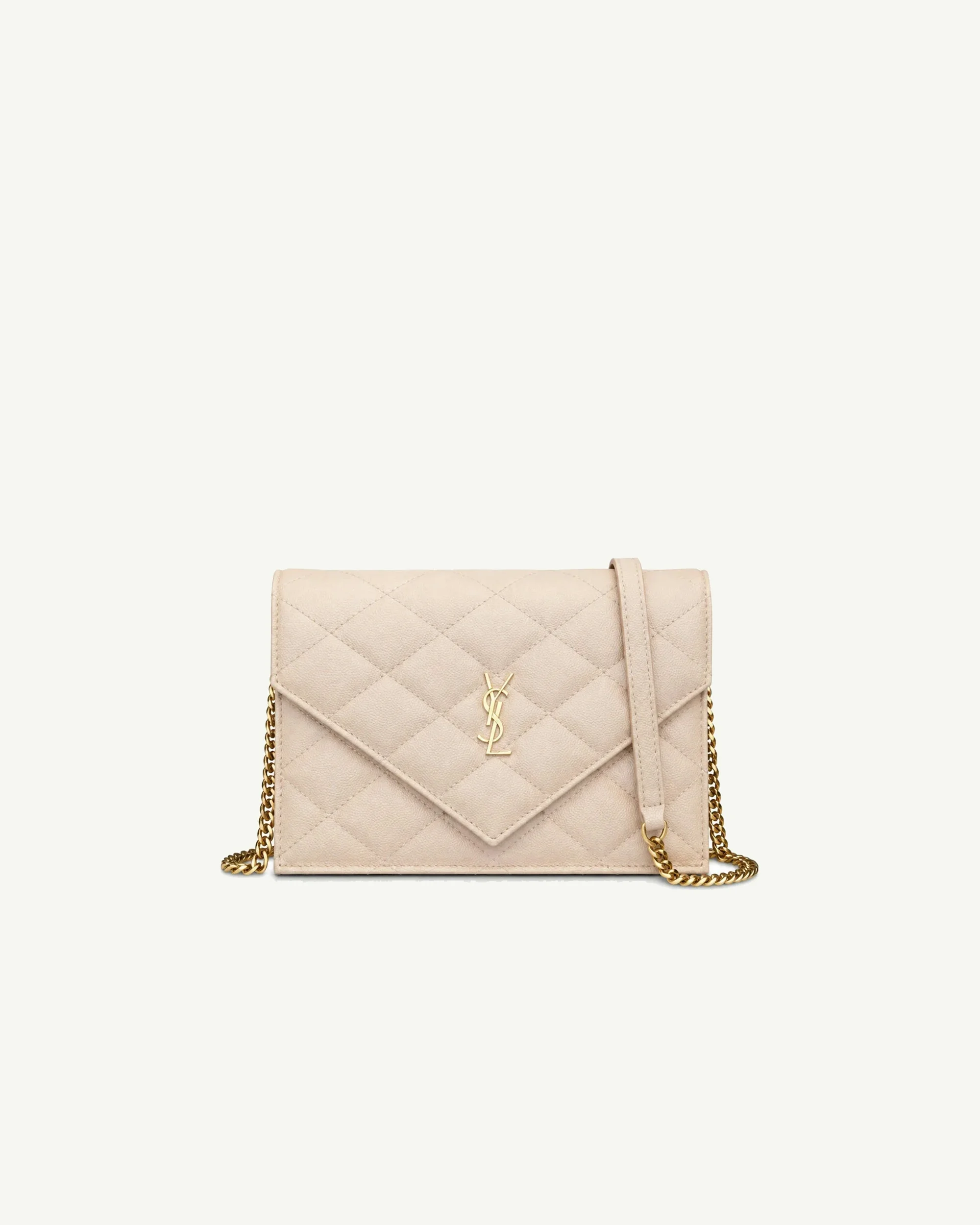 Saint Laurent Envelope Chain Wallet in Light Beige Quilted Leather