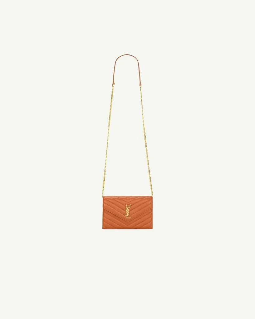Saint Laurent Envelope Wallet on Chain — Dark Mandarin