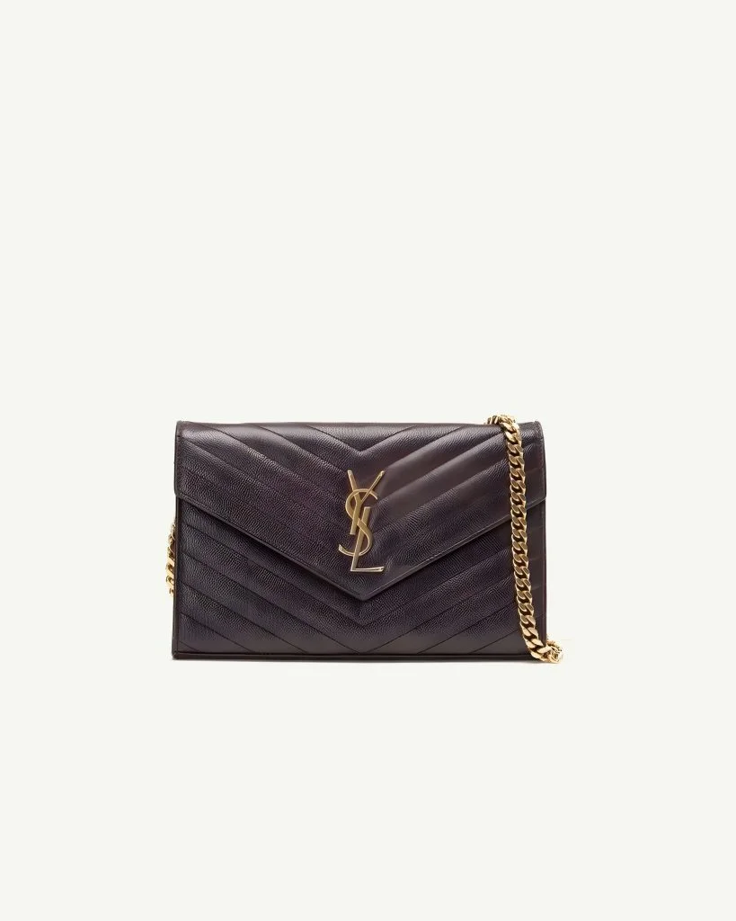 Saint Laurent Monogram Envelope Medium Wallet on Chain — Burgundy