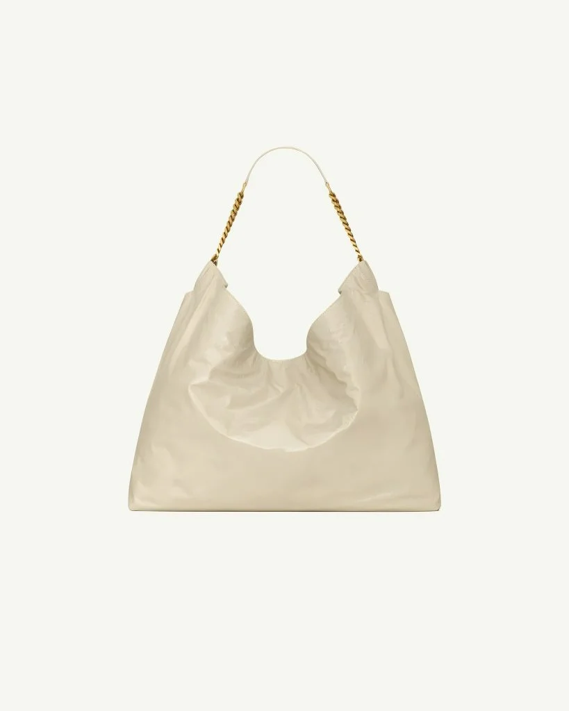 Saint Laurent Hobo Bag in Lustrous Leather — Light Cream