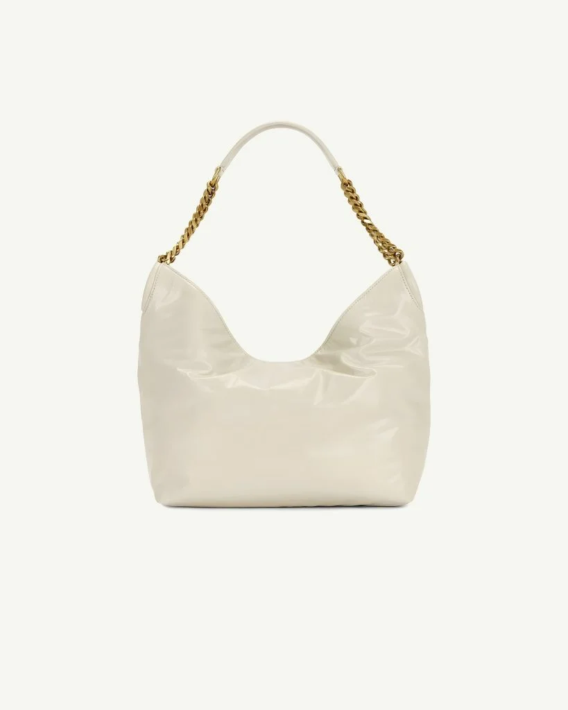 Saint Laurent Small Hobo Bag in Lustrous Leather — Light Cream