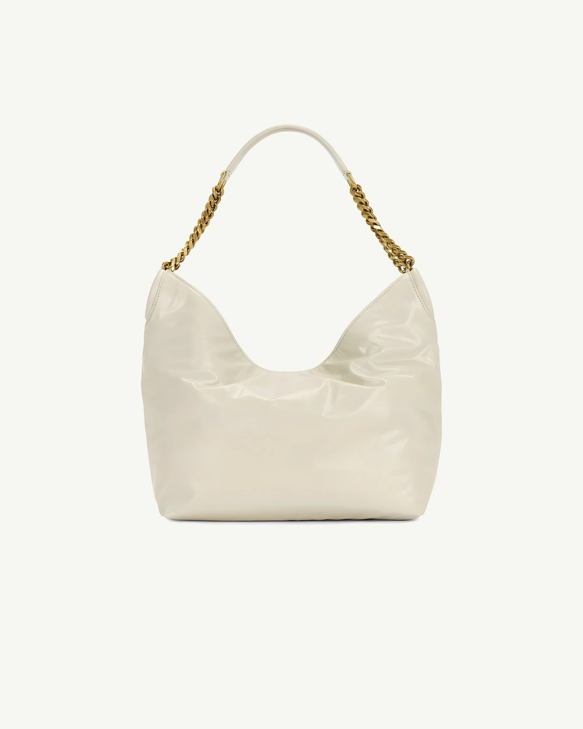 Saint Laurent Small Hobo Bag in Lustrous Leather — Light Cream