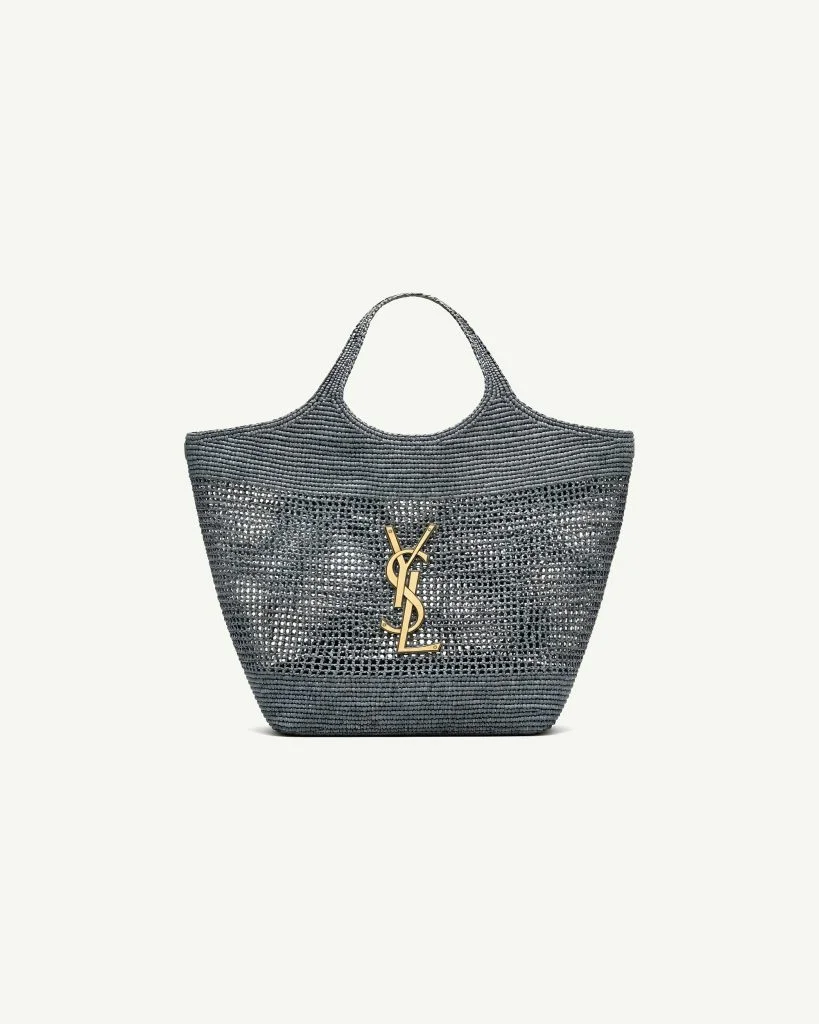 Saint Laurent Icare Raffia Tote Bag in Dark Grey