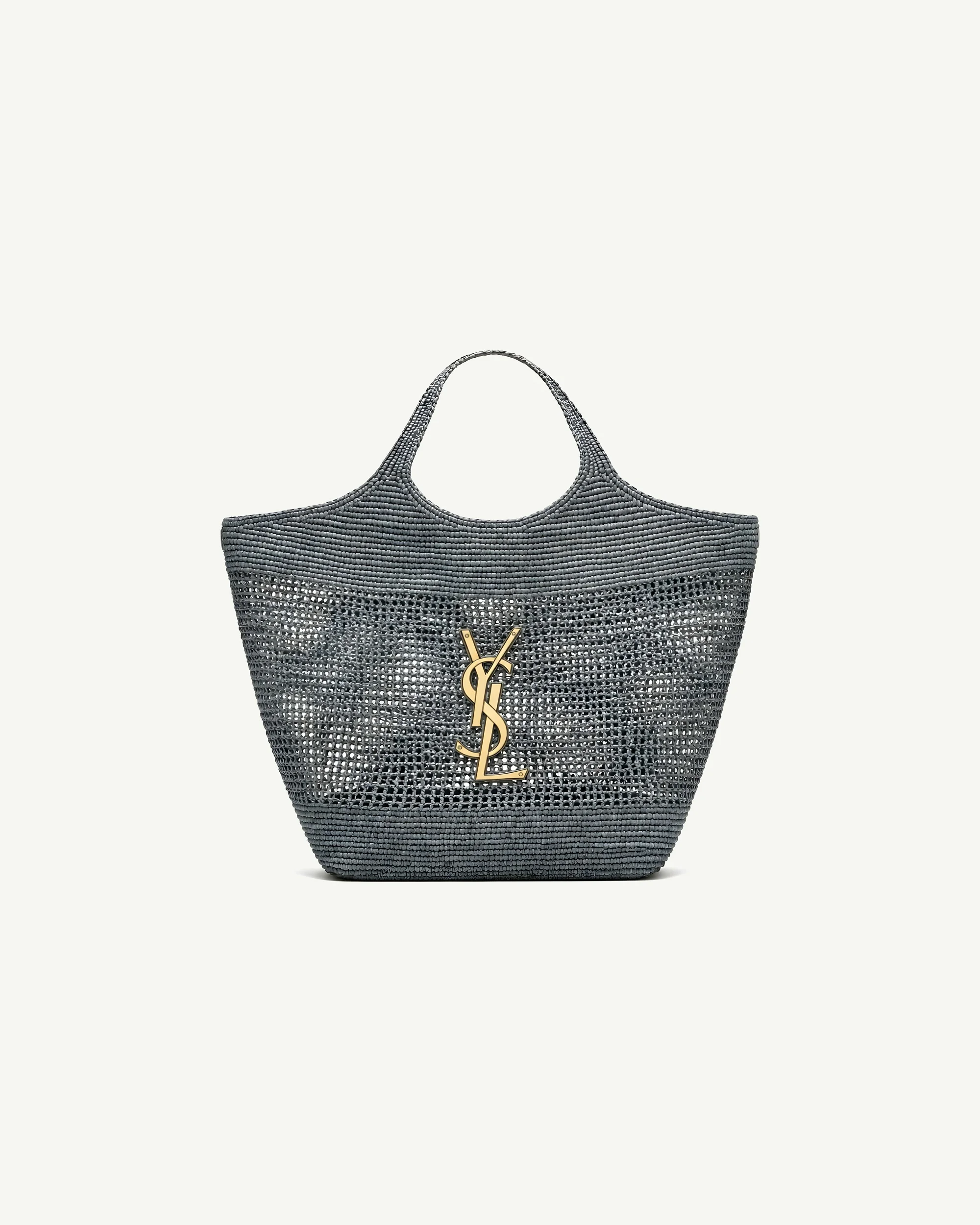 Saint Laurent Icare Raffia Tote Bag in Dark Grey