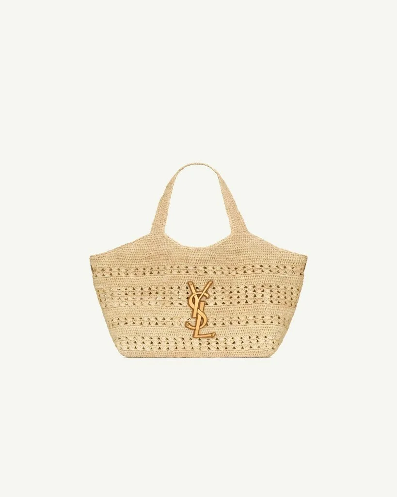Saint Laurent Icare Medium in Raffia — Natural