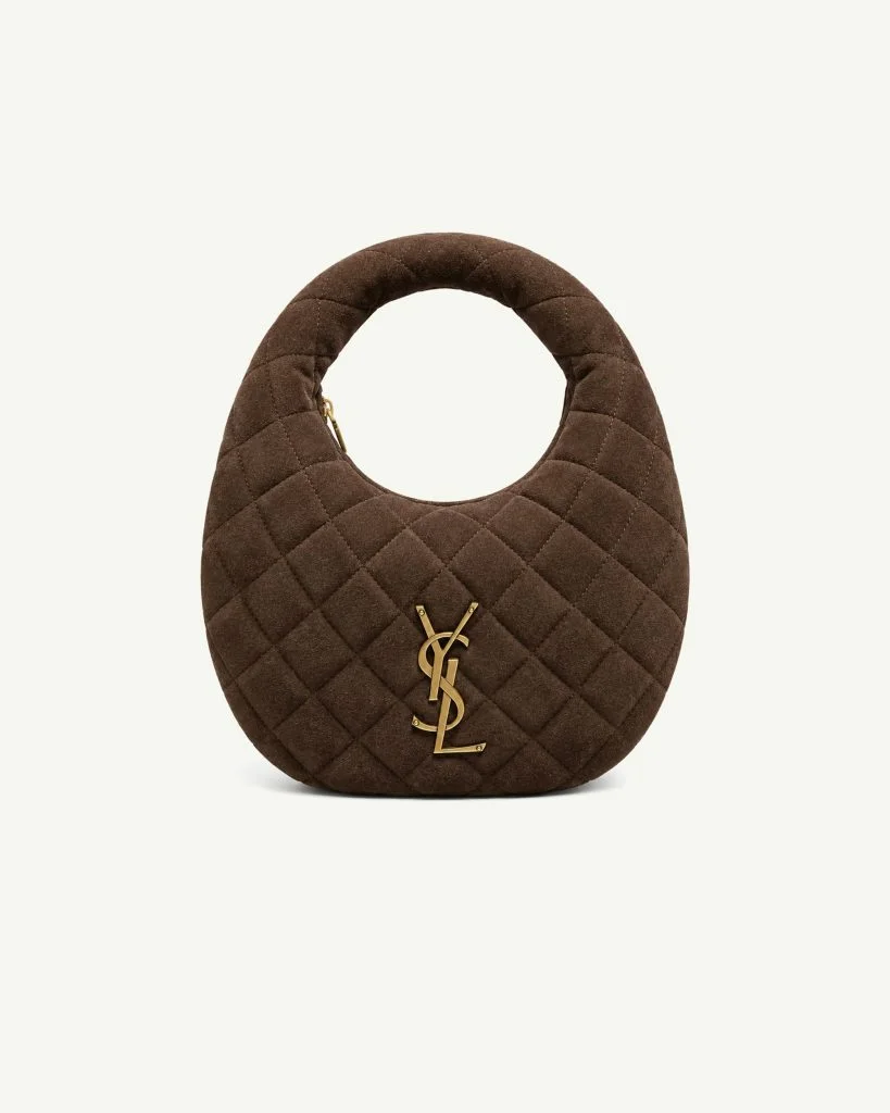 Saint Laurent Icare Quilted Suede Hobo Bag in Brown