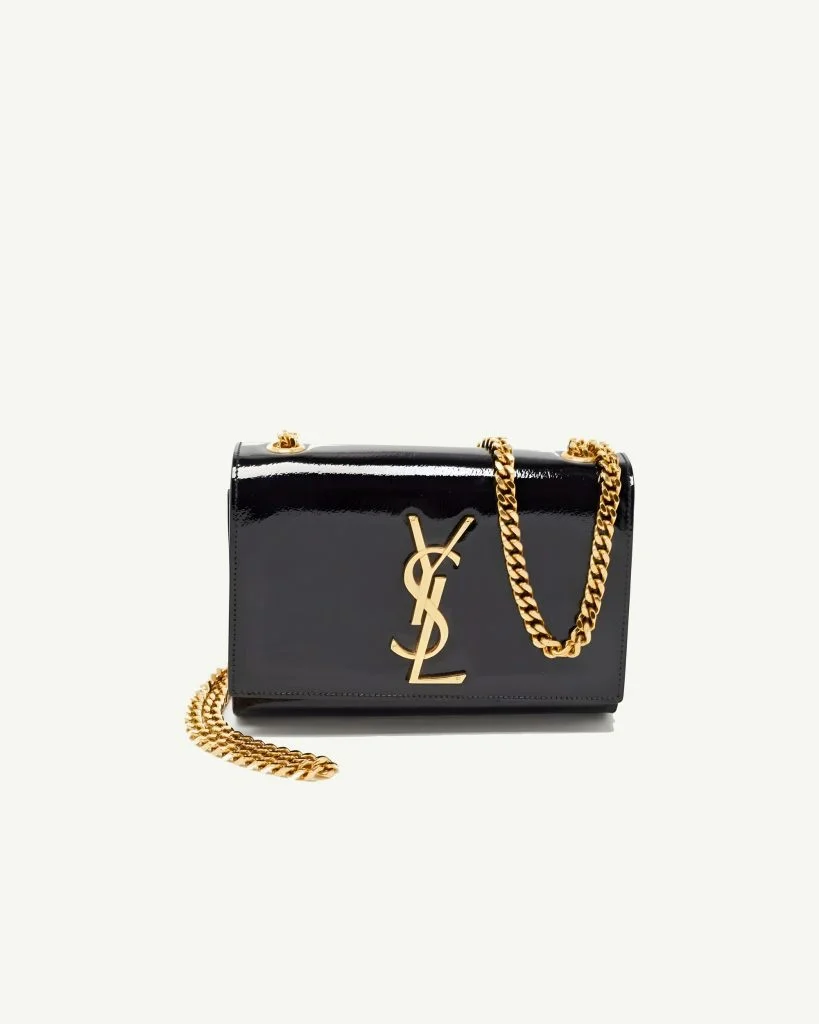 Saint Laurent Black Patent Leather Small Monogram Kate Chain Bag