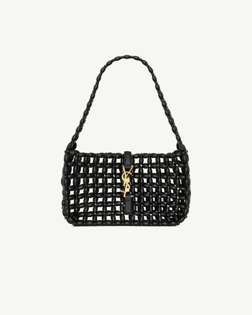 SAINT LAURENT Cassandre Wooden Beads Shoulder Bag — Black