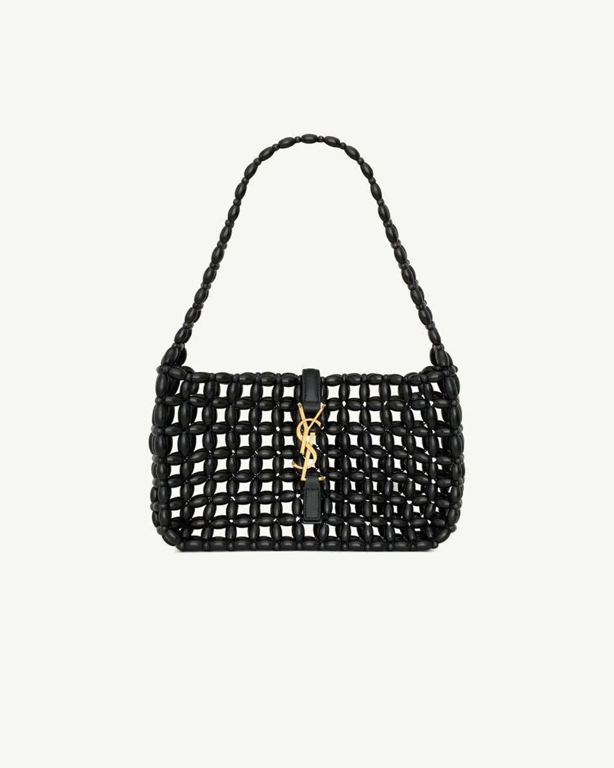 SAINT LAURENT Cassandre Wooden Beads Shoulder Bag — Black