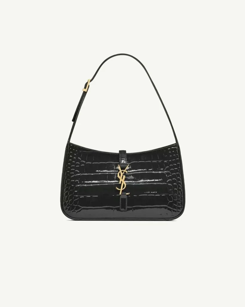 Saint Laurent Le 5 à 7 Croc-Embossed Shoulder Bag — Black