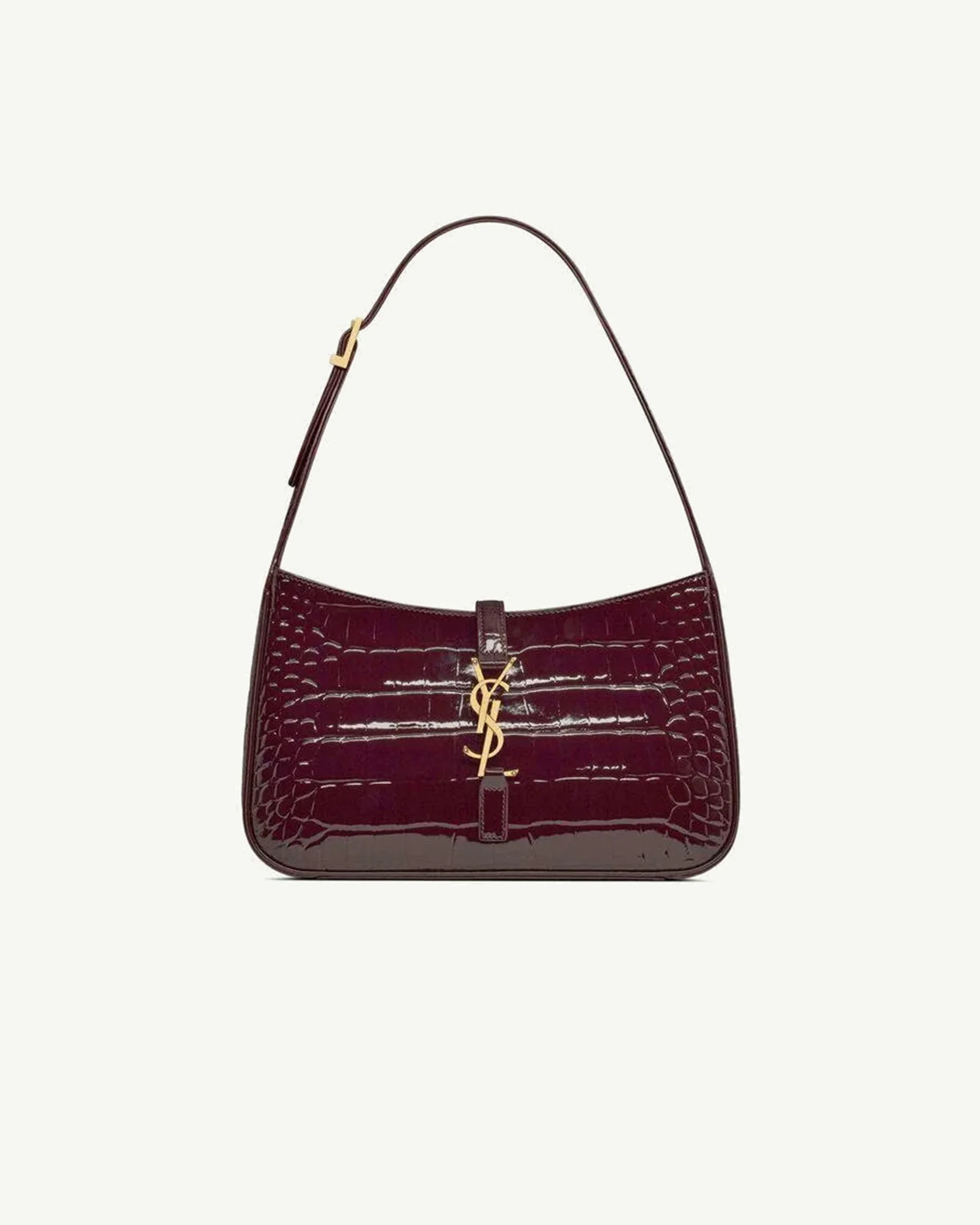 Saint Laurent Le 5 à 7 Croc-Embossed Shoulder Bag — Burgundy