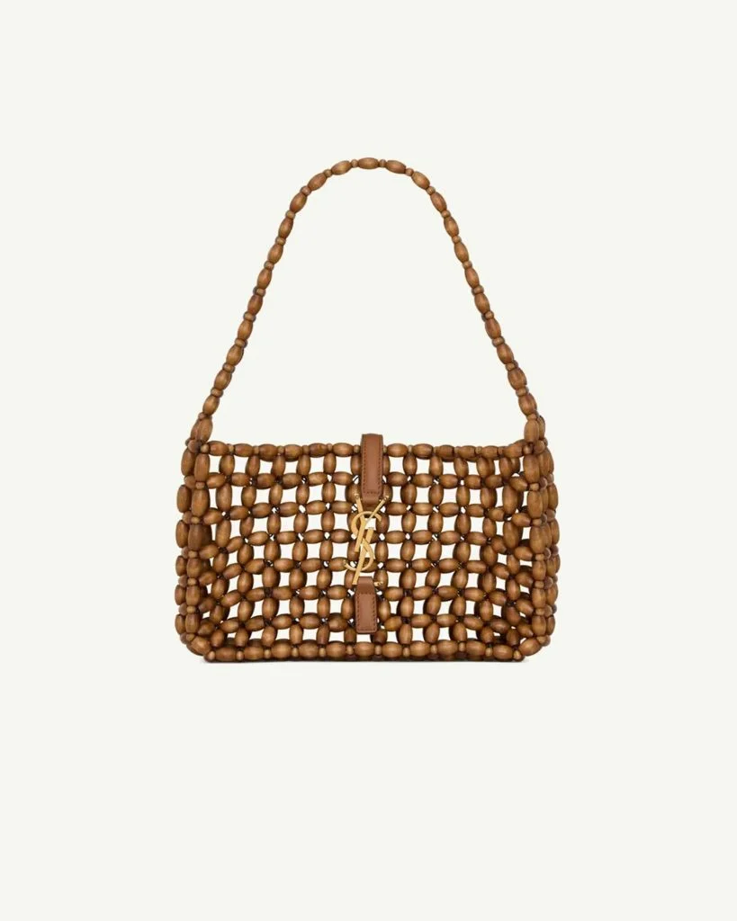 Saint Laurent Le 5 à 7 Shoulder Bag in Light Wood and Brick Wood Beads