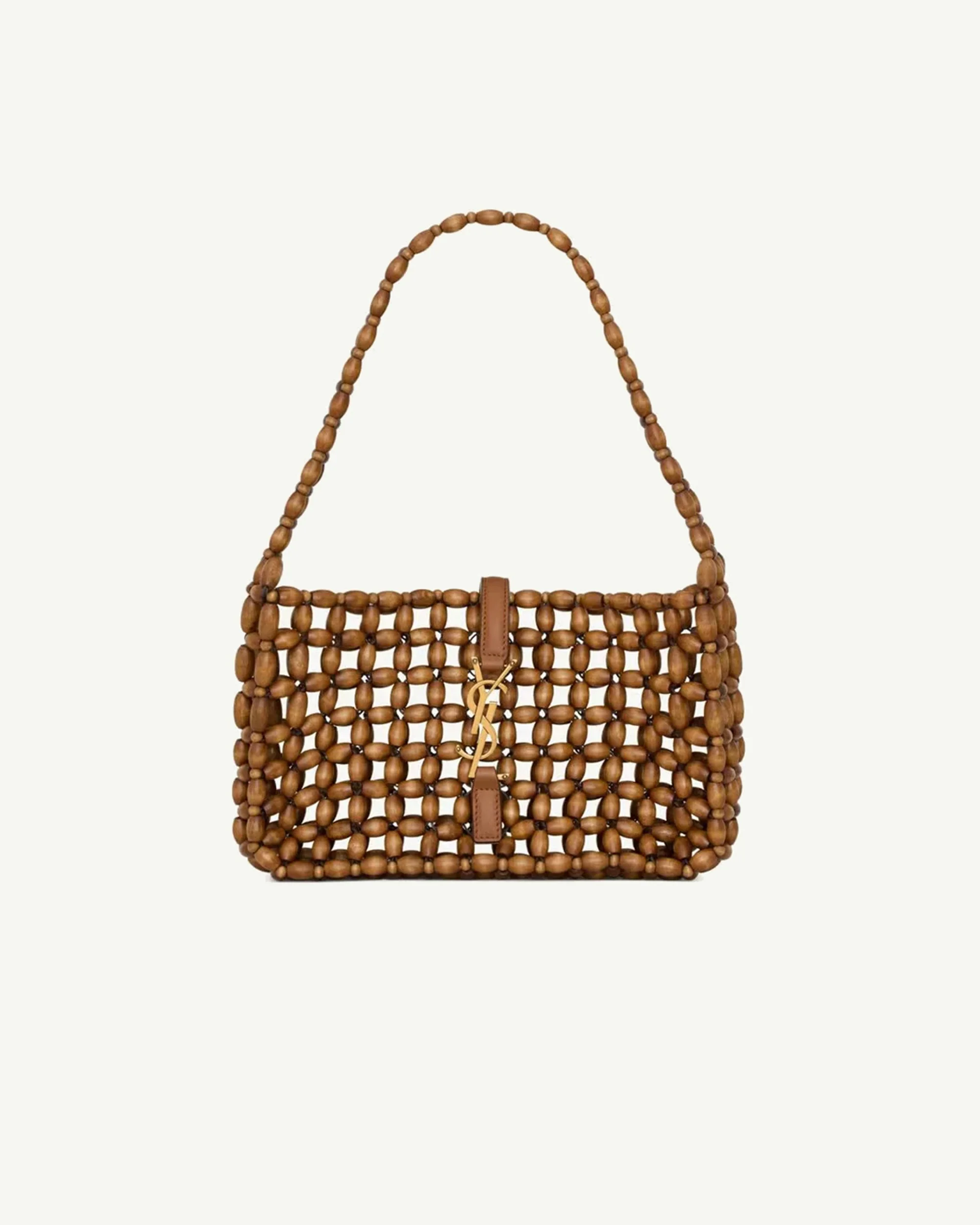 Saint Laurent Le 5 à 7 Shoulder Bag in Light Wood and Brick Wood Beads