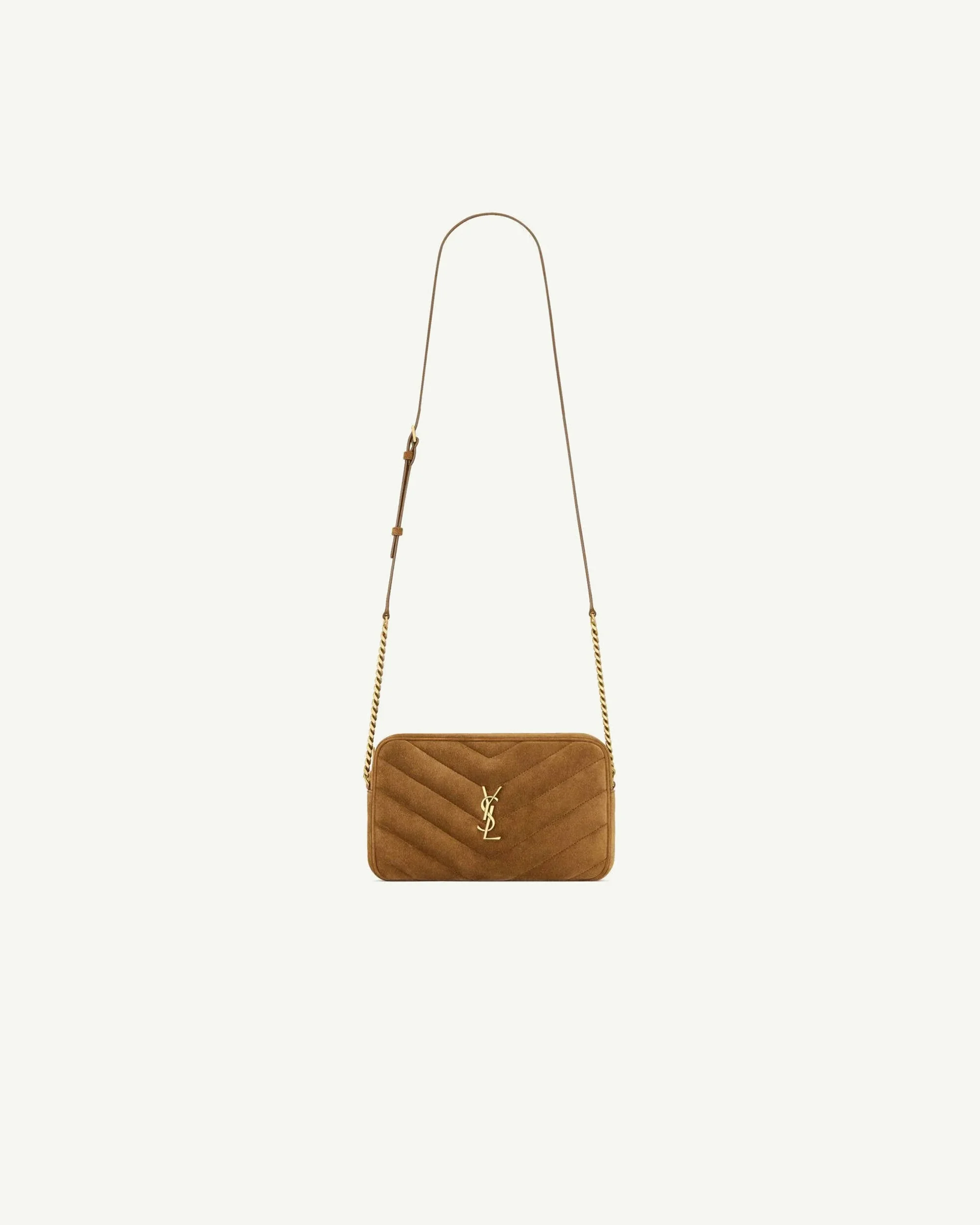 Saint Laurent Loulou Camera Bag in Suede — Caramel Brown
