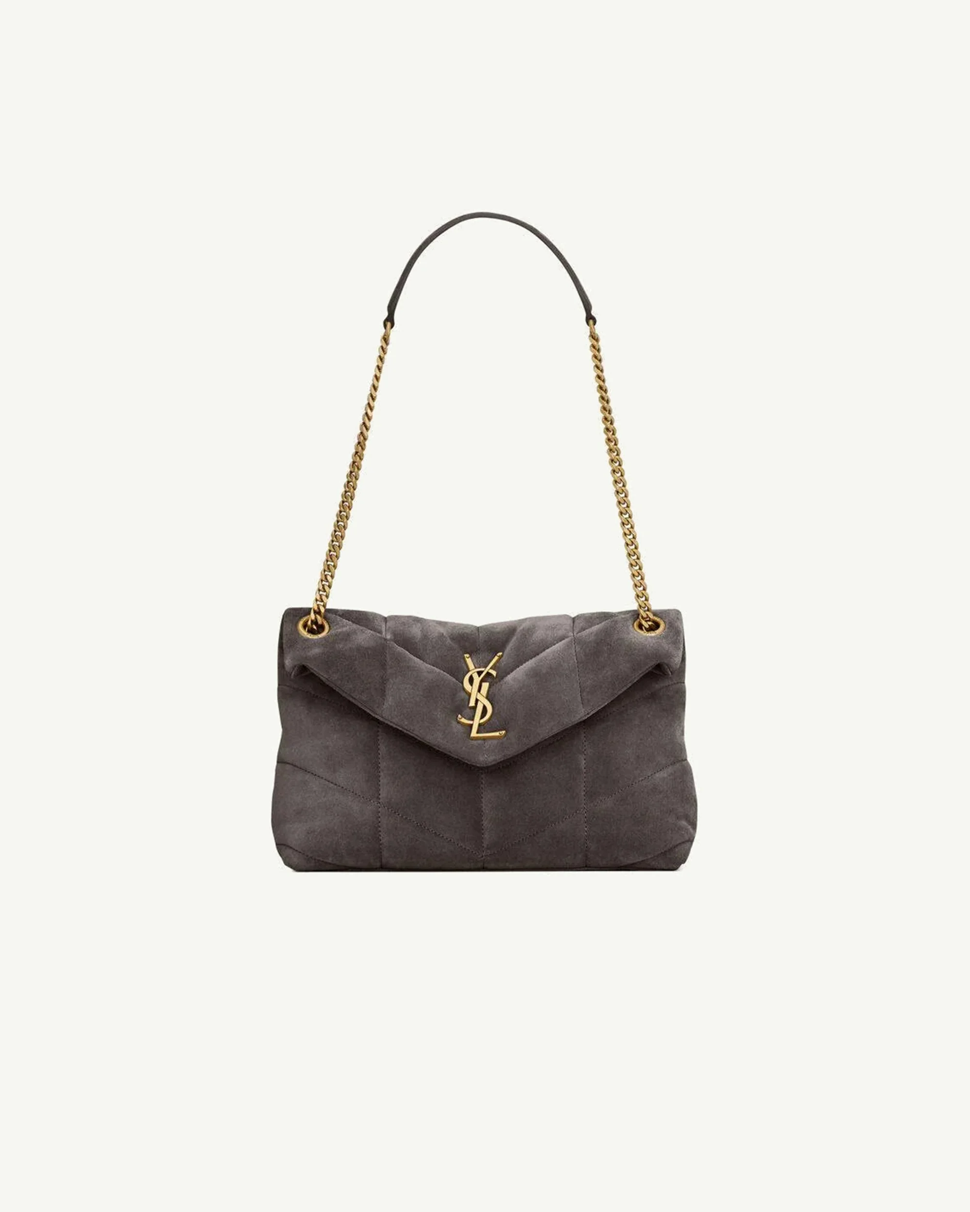 SAINT LAURENT Loulou Puffer in Suede — Dark Gray