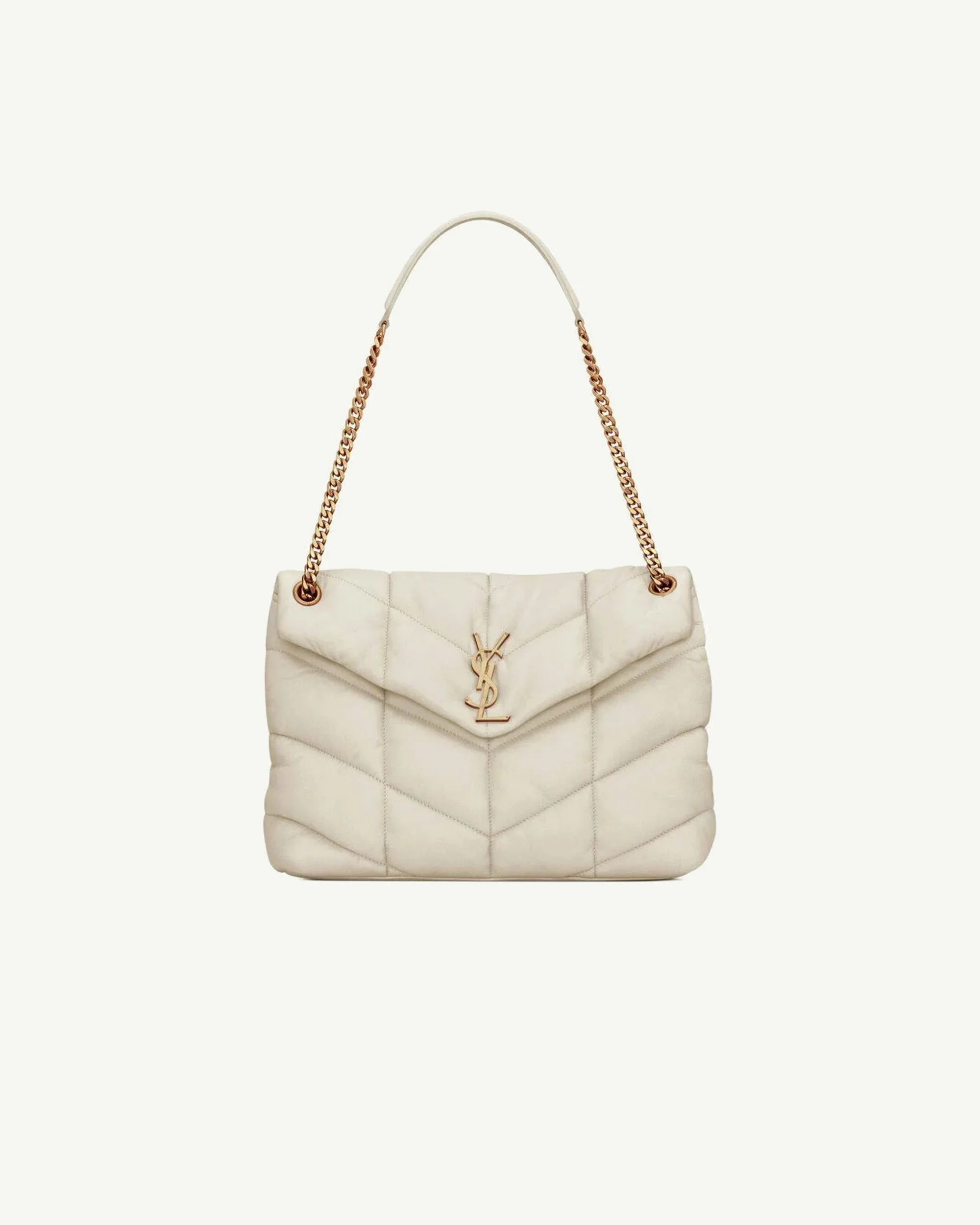 Saint Laurent Loulou Puffer Medium in Quilted Lambskin — Cream