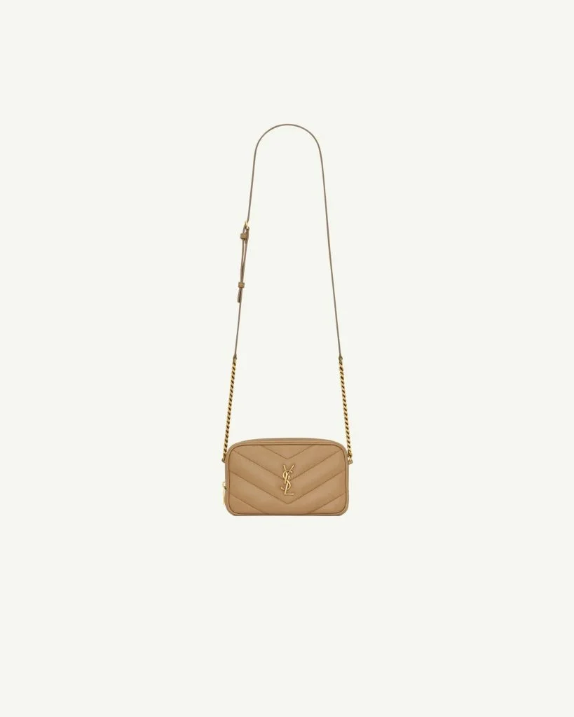 Saint Laurent Loulou Mini Camera Bag in Quilted Lambskin — Light Musk