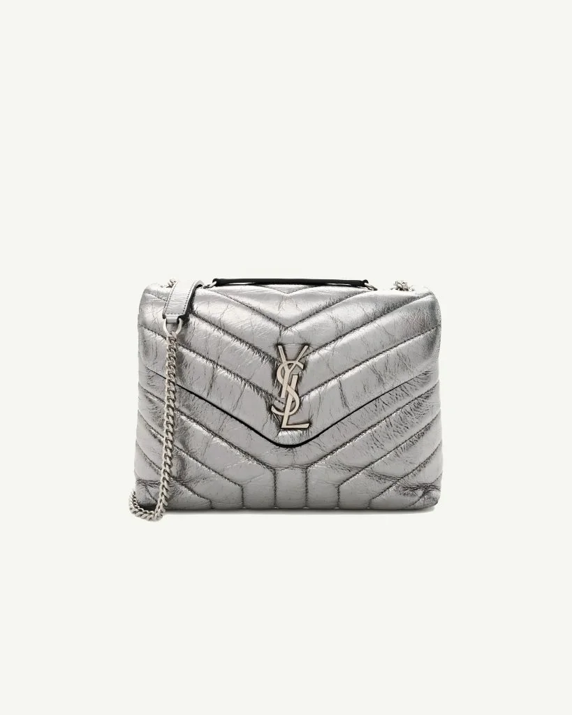 SAINT LAURENT LouLou Leather Crossbody Bag – Silver