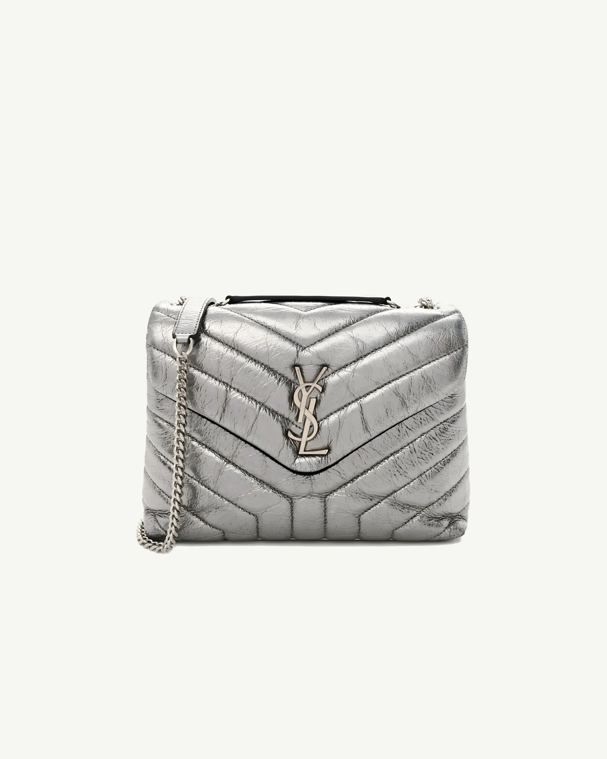 SAINT LAURENT LouLou Leather Crossbody Bag – Silver