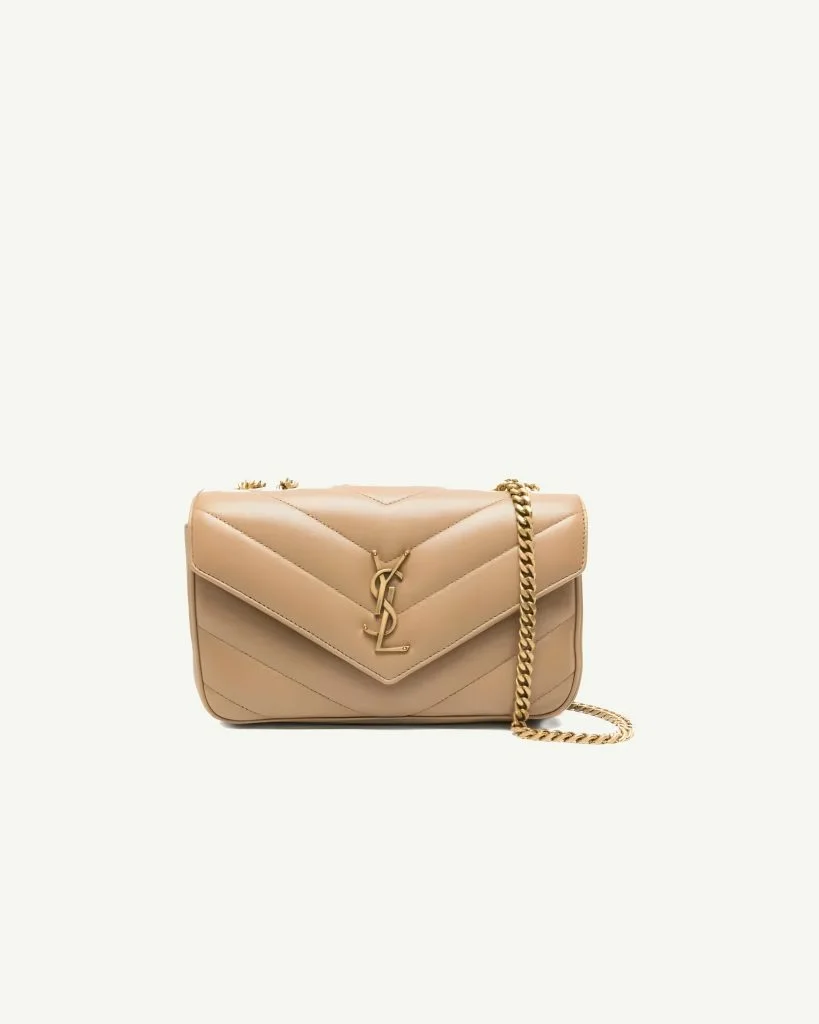 Saint Laurent Loulou Small Chain Bag — Beige