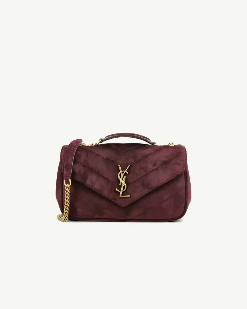 SAINT LAURENT Small Loulou Shoulder Bag in Suede — Smoky Burgundy