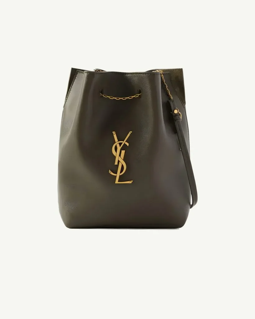 Saint Laurent Sintra Sport Leather Shoulder Bag — Gray-Green