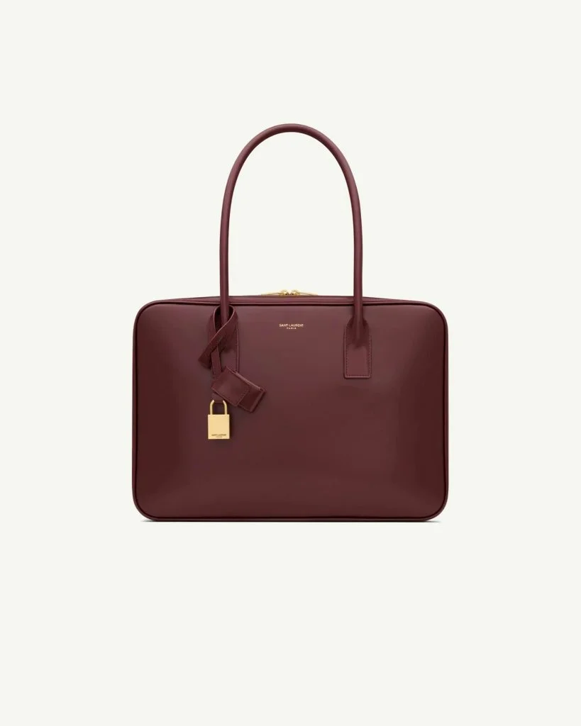 Saint Laurent Sac de Jour Bauletto Leather Bag — Burgundy
