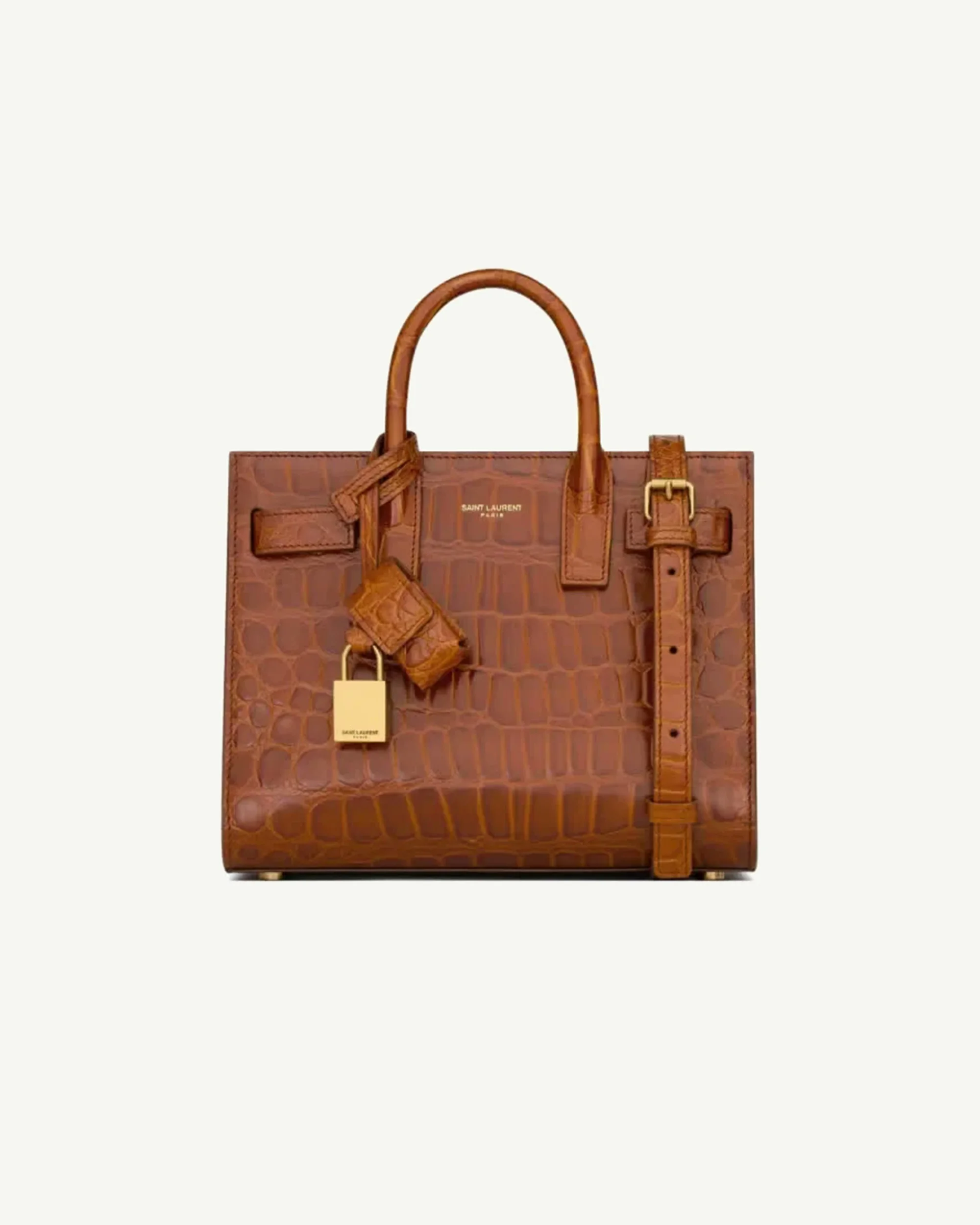 Saint Laurent Sac de Jour Crocodile-Effect Leather Tote Bag — Brown