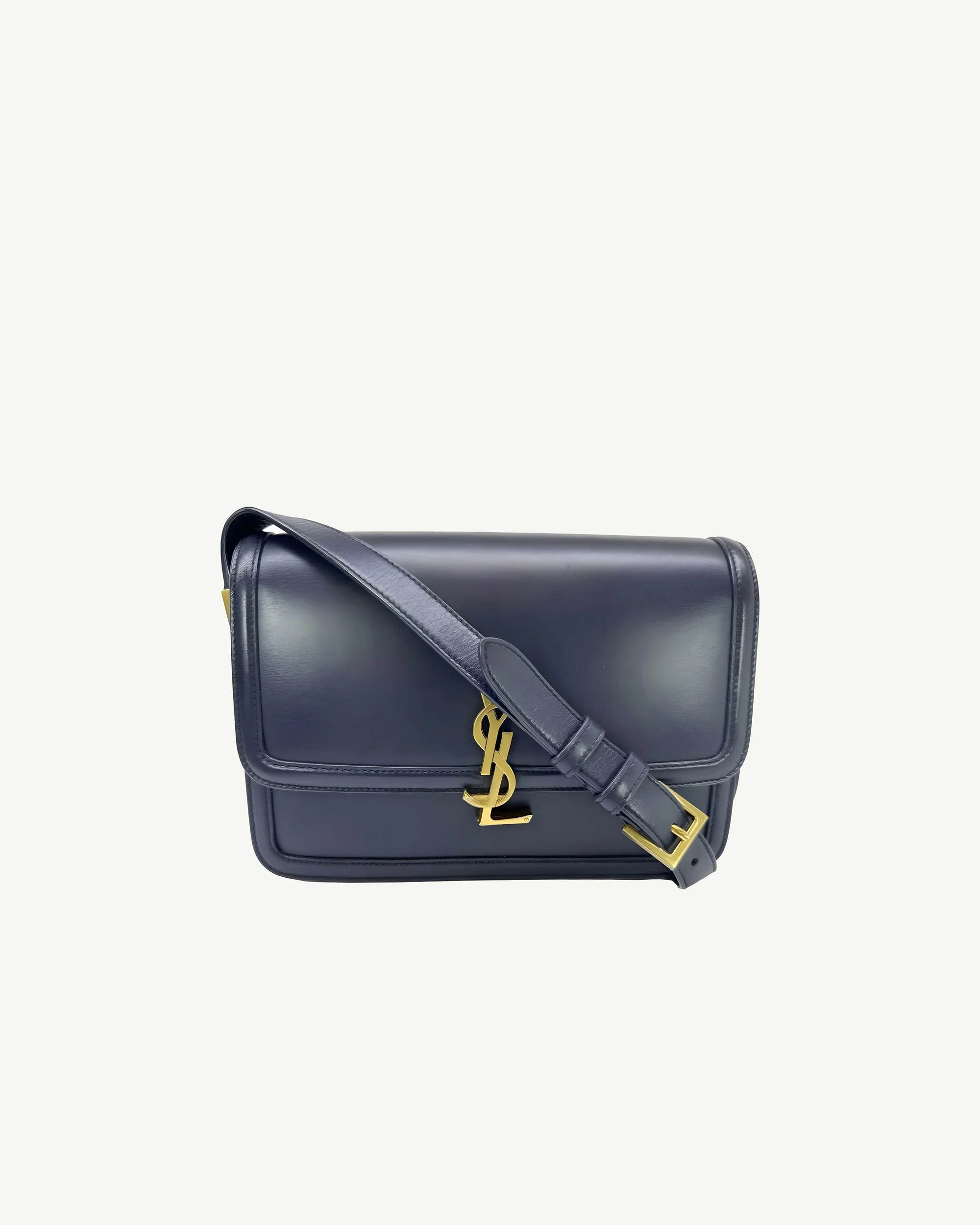 Saint Laurent Box Calfskin Monogram Medium Solferino Satchel in Deep Marine