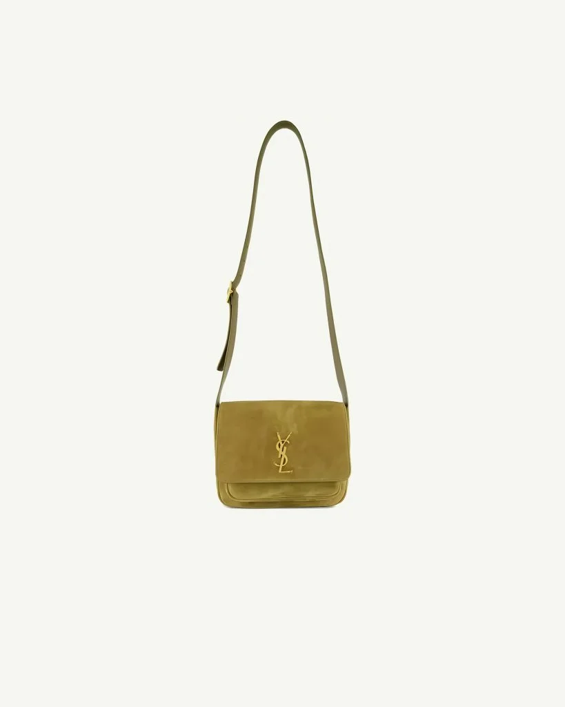 Saint Laurent Small Niki Suede Satchel Bag in Barley Green