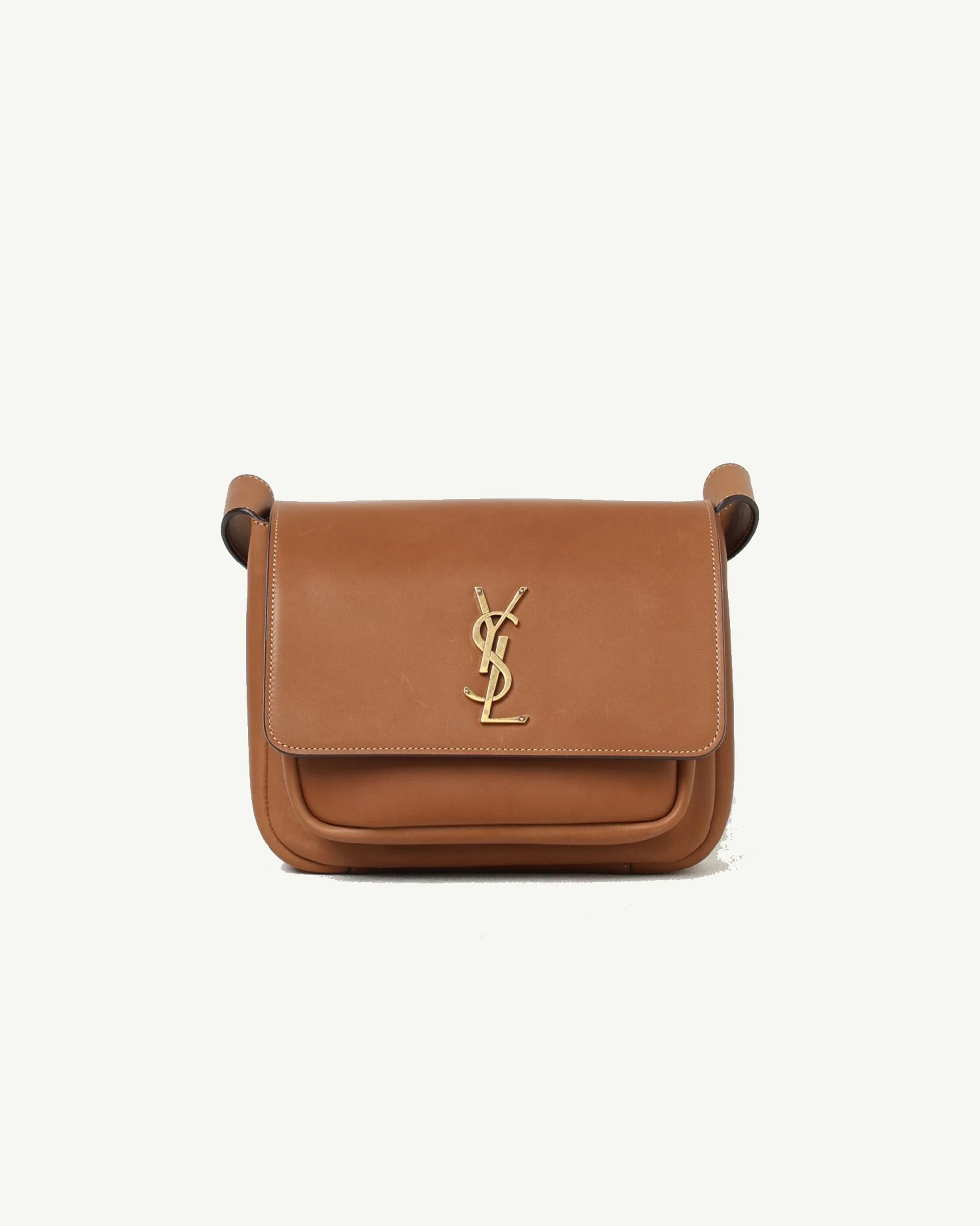 Saint Laurent Smooth Calfskin Monogram Shoulder Bag in Tan Brown