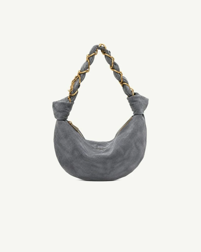 Saint Laurent Amalia Small Shoulder Bag — Grey Suede