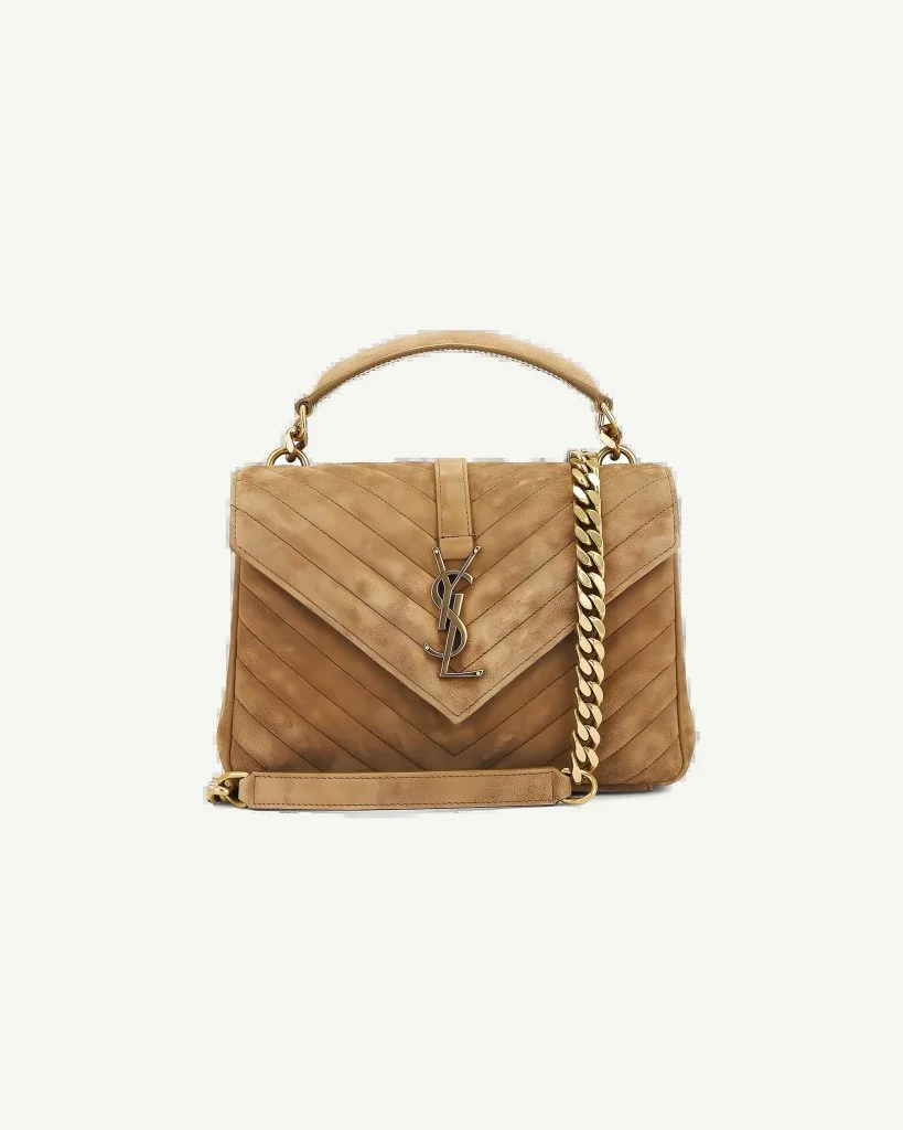 Saint Laurent College Medium Top Handle Bag — Tan Suede