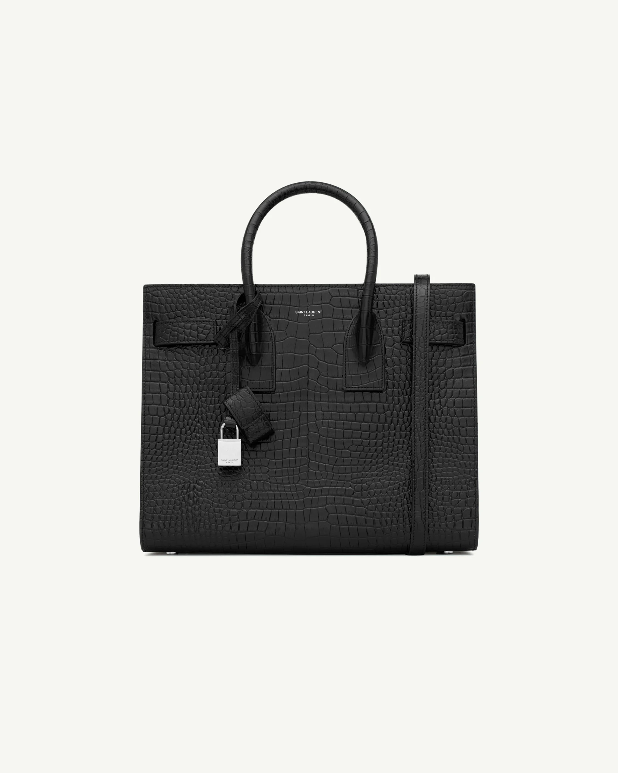 SAINT LAURENT Sac de Jour Small — Black Crocodile-Embossed Leather