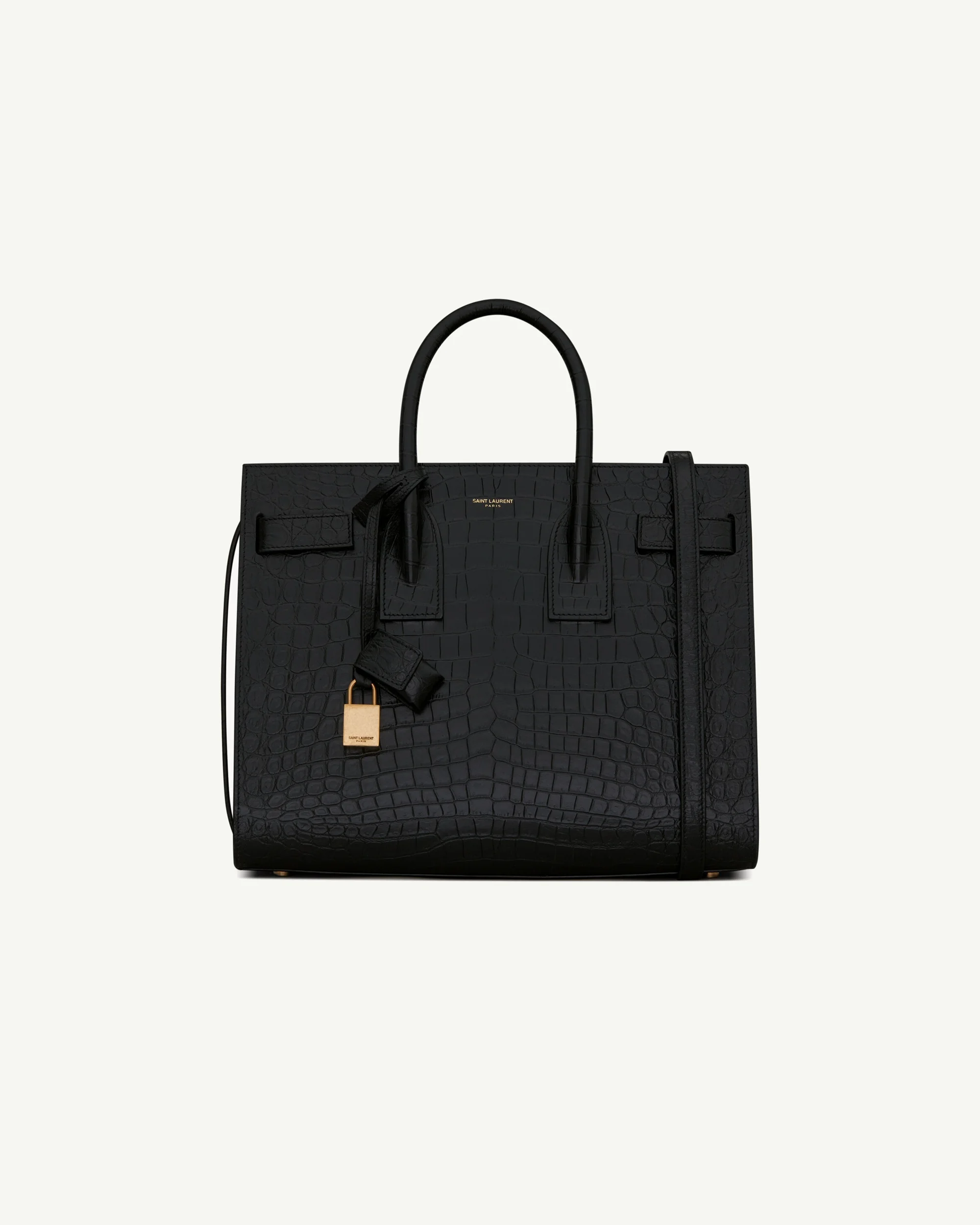 Saint Laurent Sac de Jour Small in Crocodile-Embossed Leather — Black, Bronze Hardware