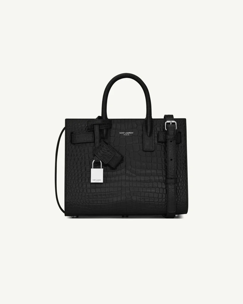 Saint Laurent Sac de Jour Nano in Crocodile-Embossed Leather — Black, Silver Hardware