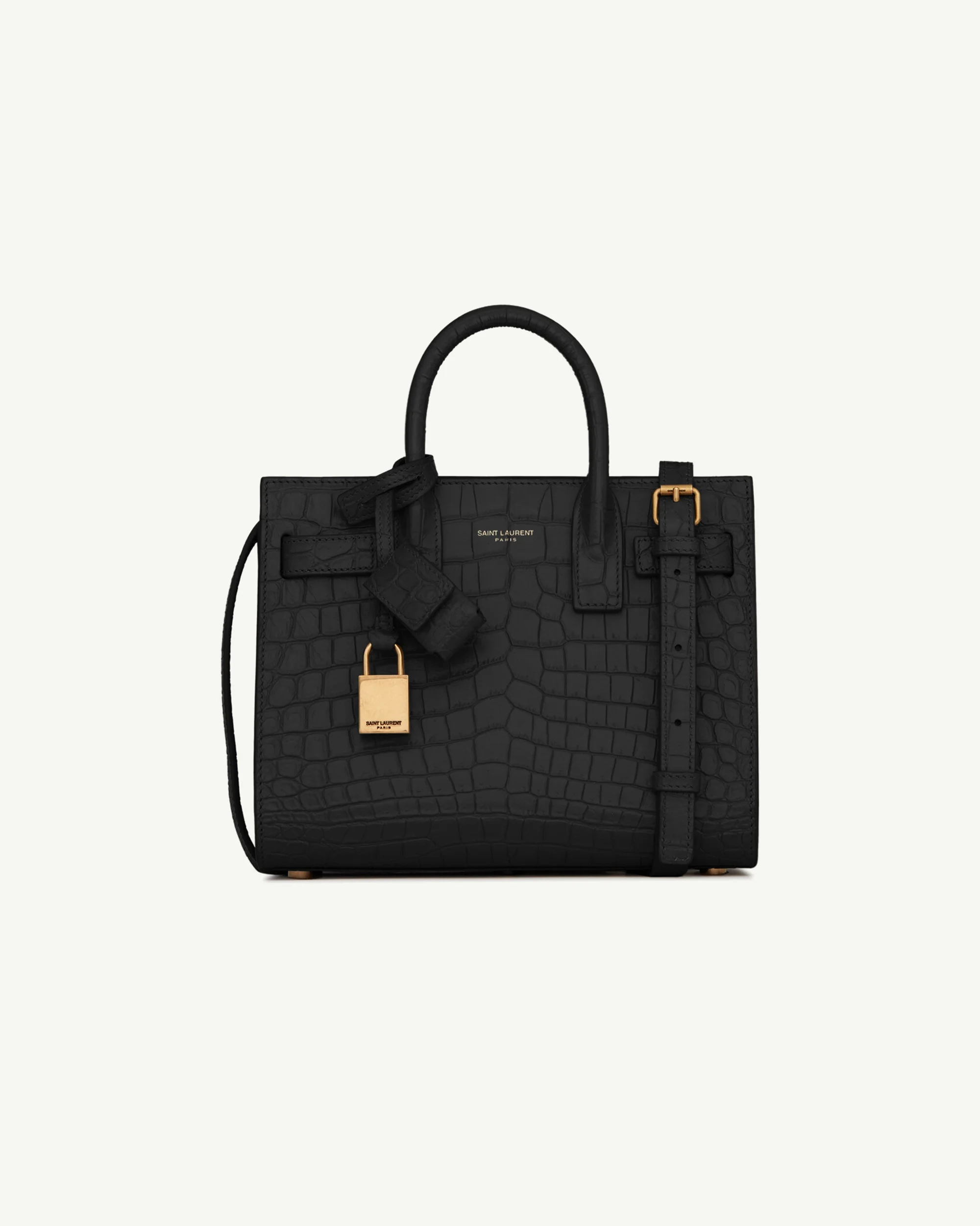 Saint Laurent Sac de Jour Nano in Crocodile-Embossed Leather — Black, Bronze Hardware