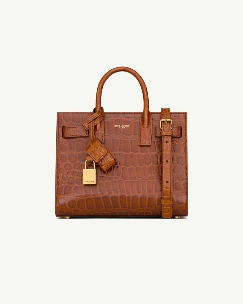 Saint Laurent Sac de Jour Nano in Crocodile-Embossed Leather — Caramel Cognac
