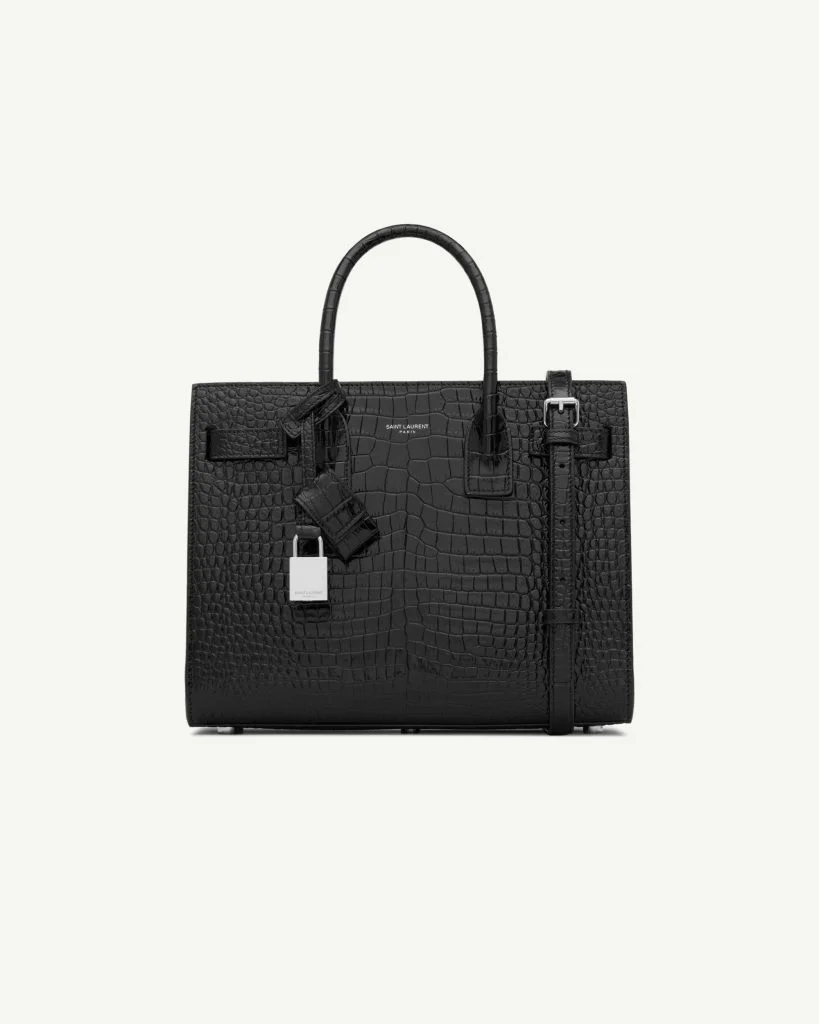 Saint Laurent Sac de Jour Baby in Crocodile-Embossed Leather — Black, Silver Hardware