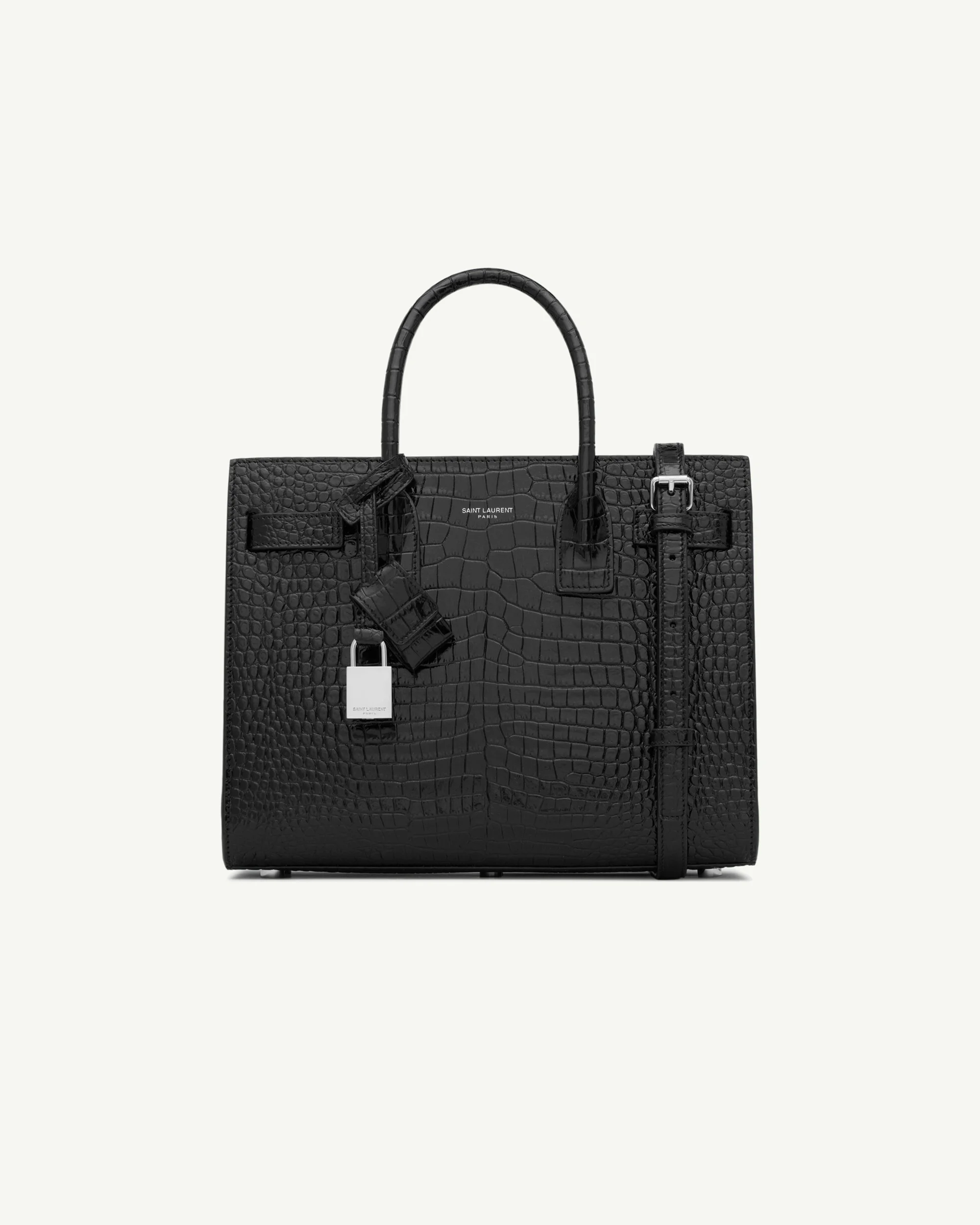 Saint Laurent Sac de Jour Baby in Crocodile-Embossed Leather — Black, Silver Hardware