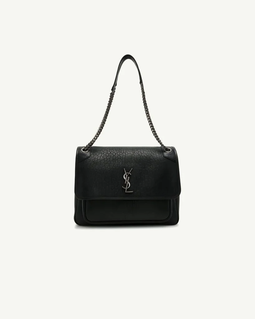Saint Laurent Niki Large Shoulder Bag in Grained Leather — Black