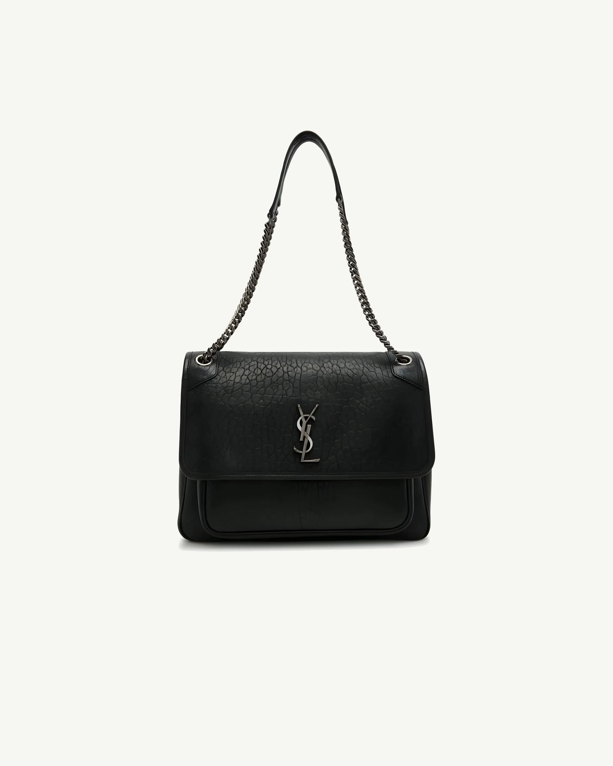 Saint Laurent Niki Large Shoulder Bag in Grained Leather — Black