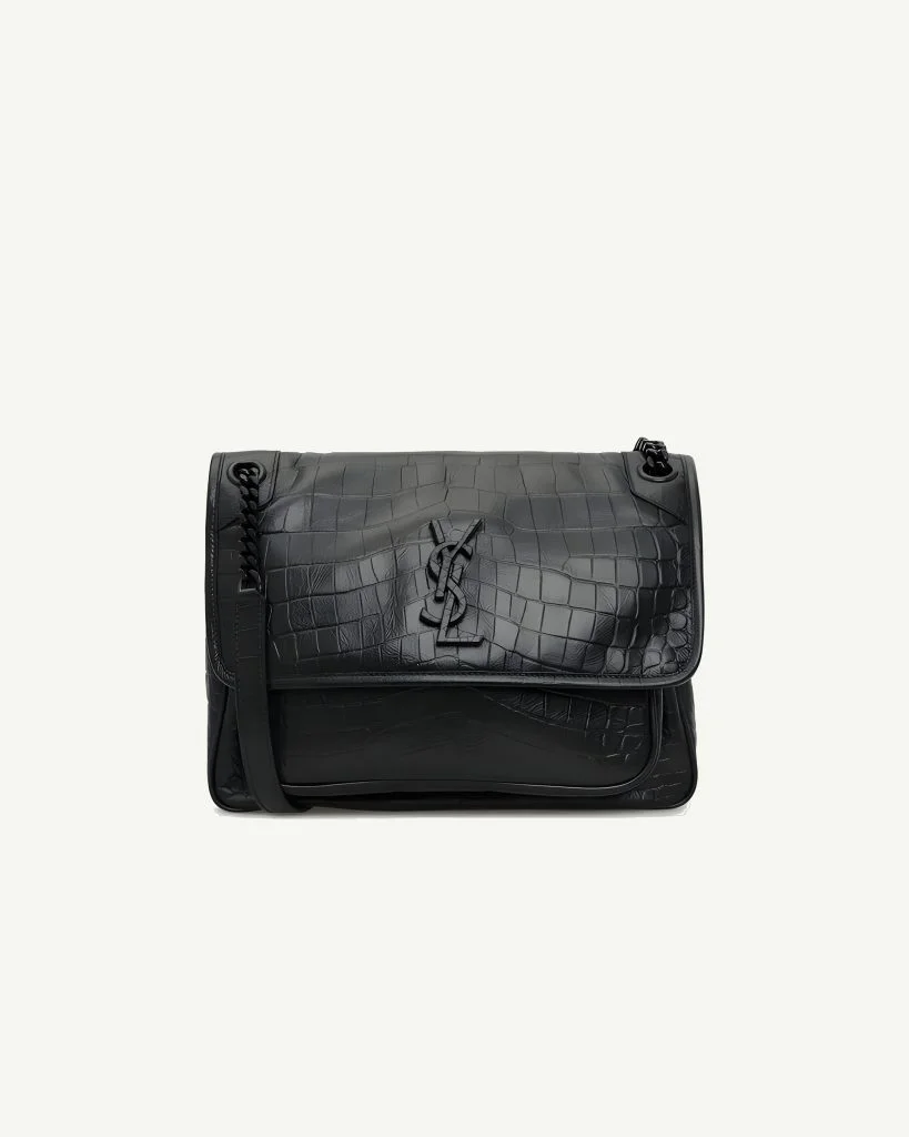 Saint Laurent Niki Medium in Crocodile-Embossed Leather — Black